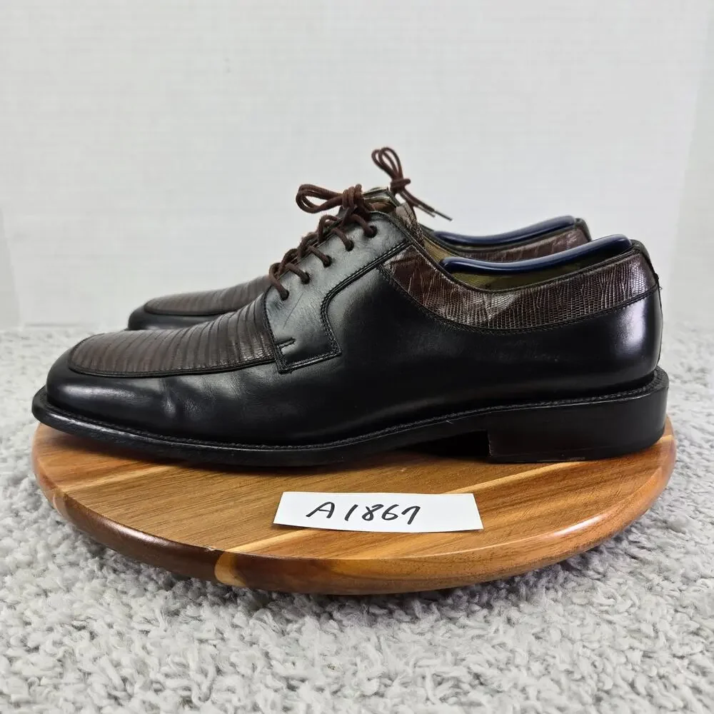 Julio Blanco Mens 10.5M Genuine Lizard Moc Square Toe Two Tone Oxford Dress Shoe